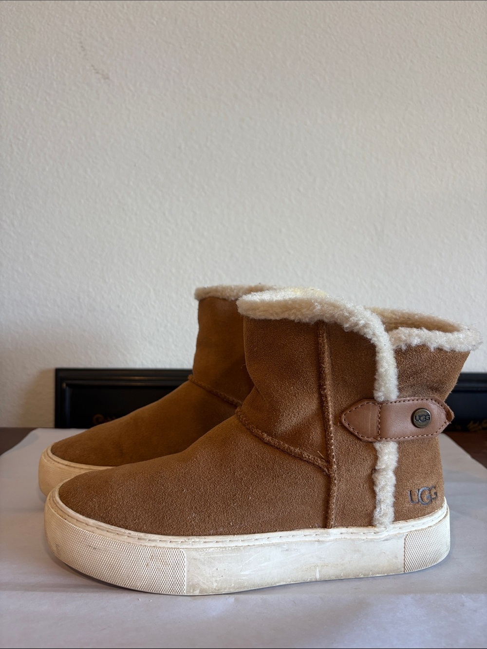 UGG Tan Suede Ankle Boots with rubber sole